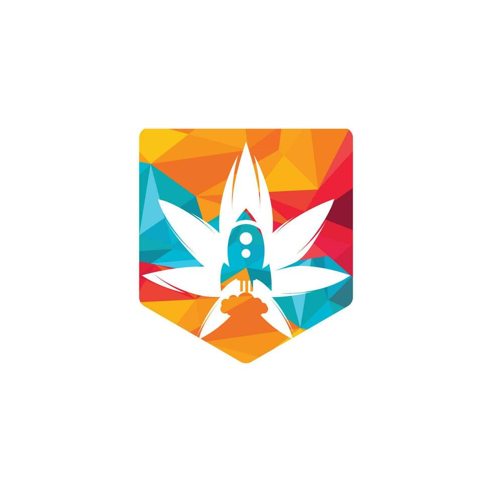 Cannabis rocket vector logo design. Unique cannabis and spaceship logotype design template.