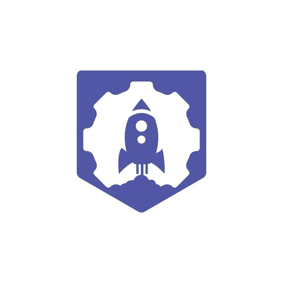 Rocket Gear vector logo design template. Cog wheel and rocket launch logo design vector template.