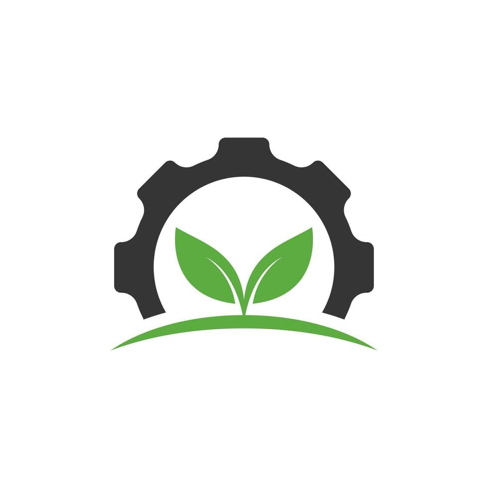 diseño de logotipo de vector de hoja de engranaje. concepto abstracto para el tema de la ecología, la energía ecológica verde, la tecnología y la industria.