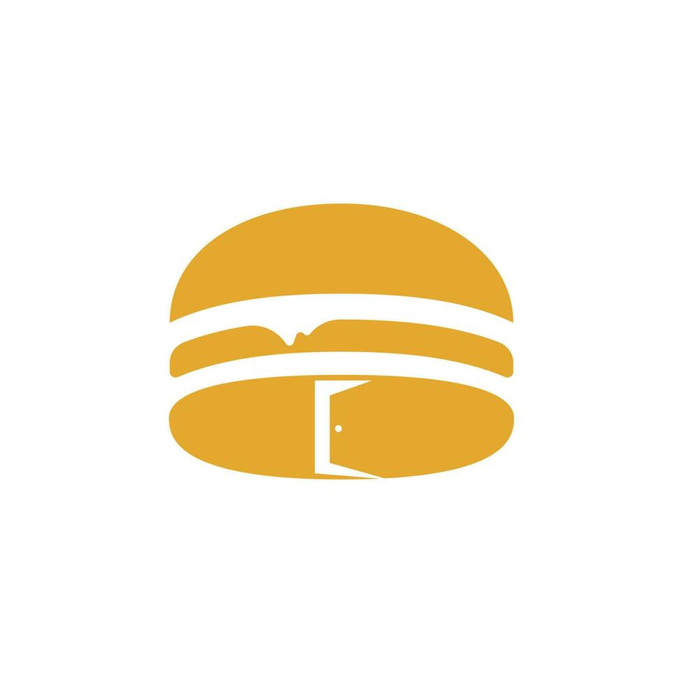 Burger and entrance door icon logo. Food place logo design concept. vector
