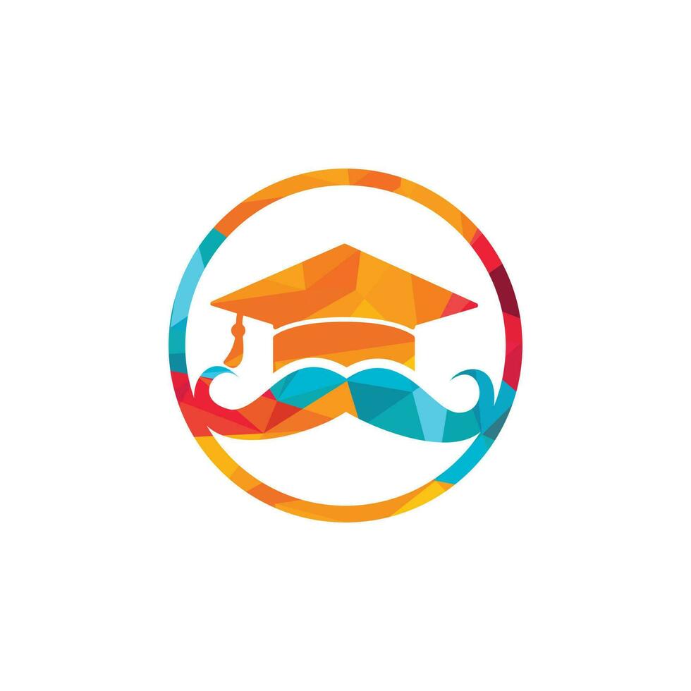 Strong education logo design template. Hat graduation with mustache icon design. vector