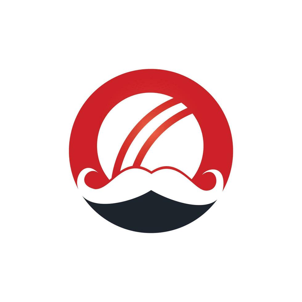 Strong cricket vector logo design. Moustache and cricket ball vector icon design.