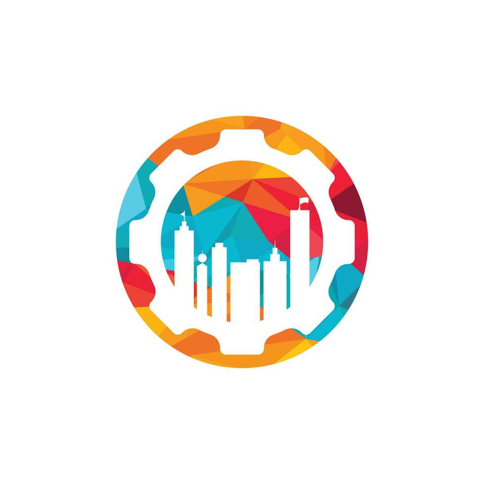 Gear building vector logo design. Building maintenance logo design template.