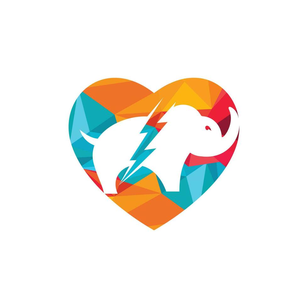 Elephant thunder with heart vector logo design. Power elephant logo concept.