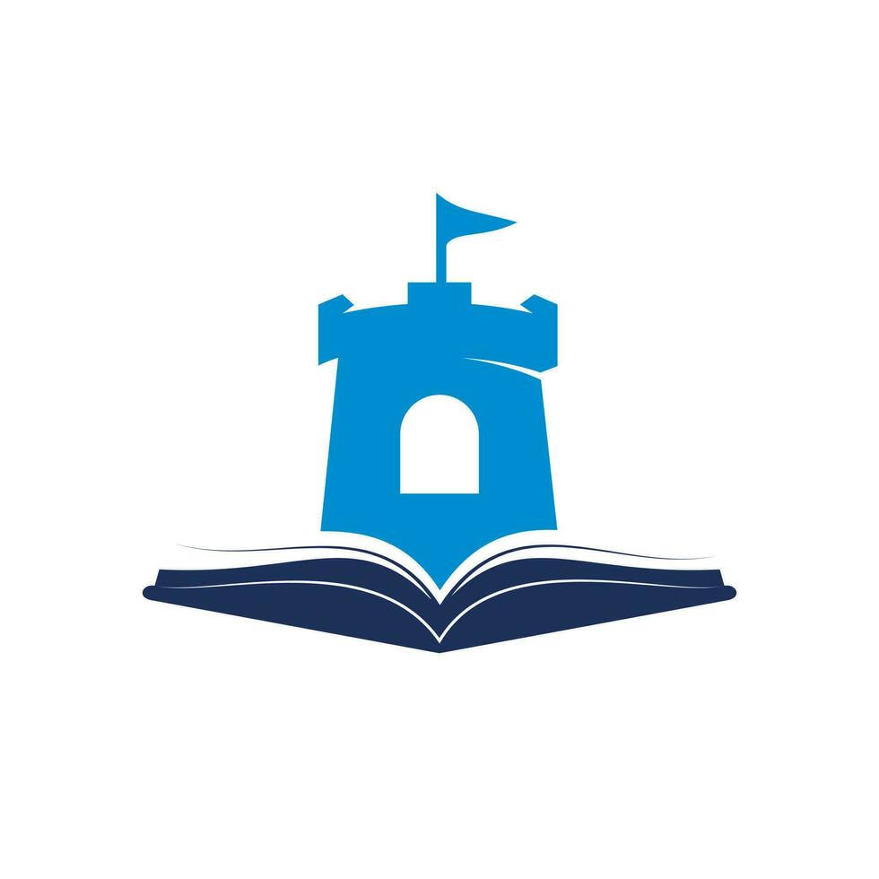 diseño del logotipo del vector del libro del castillo. plantilla única de diseño de logotipo de librería, biblioteca y fortaleza.