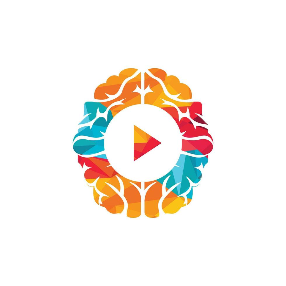 Brain media player vector logo design. Mind play logo template design.