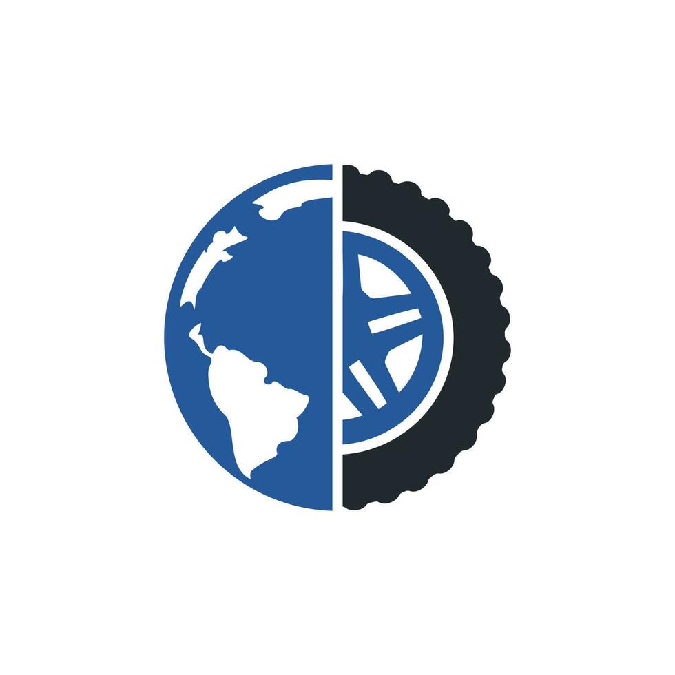 plantilla de logotipo de vector de mundo de neumáticos. Combinación de logo de rueda vectorial y planeta.