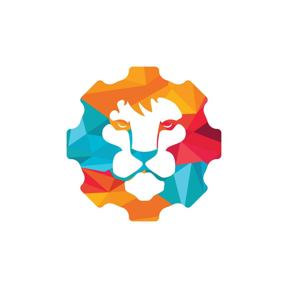 Creative lion gear vector logo design. Lion tech logo concept.