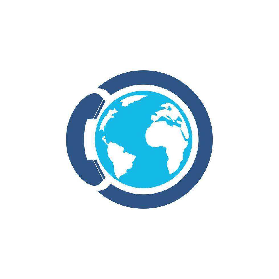 Globe with handset vector logo icon. Call and globe icon international call symbol logo template design.