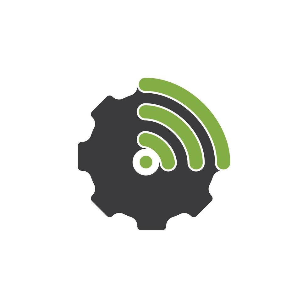 plantilla de diseño de logotipo de vector wifi de engranaje. símbolo inalámbrico iot conectado industrial.