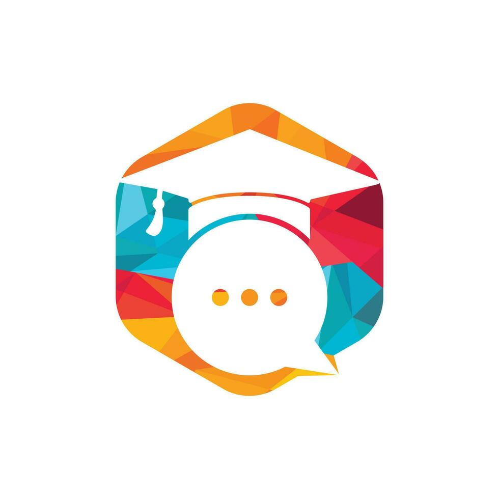 Education talk vector logo design. Graduation hat with chat bubble icon design.
