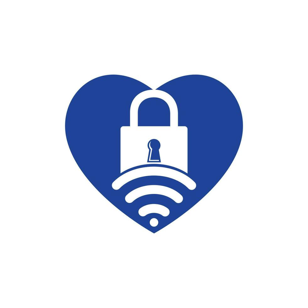 Padlock logo with signal and heart vector design. Safe and signal symbol or icon.
