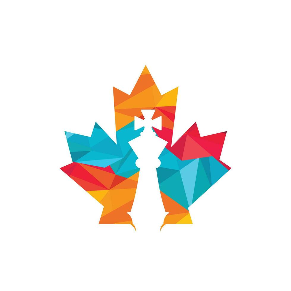 Diseño del logotipo del vector de ajedrez de Canadá. hoja de arce con el logo del icono del rey del ajedrez.