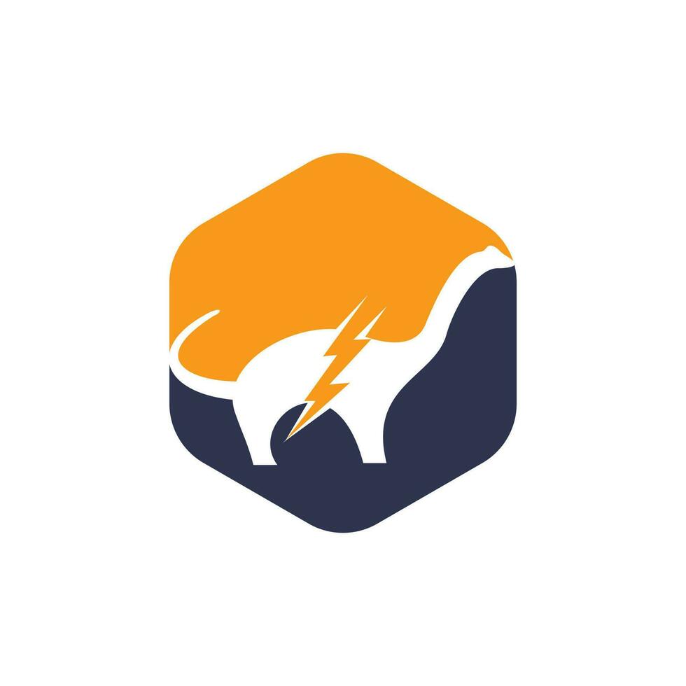 Dino thunder vector logo design. Dinosaur lightning icon logo.