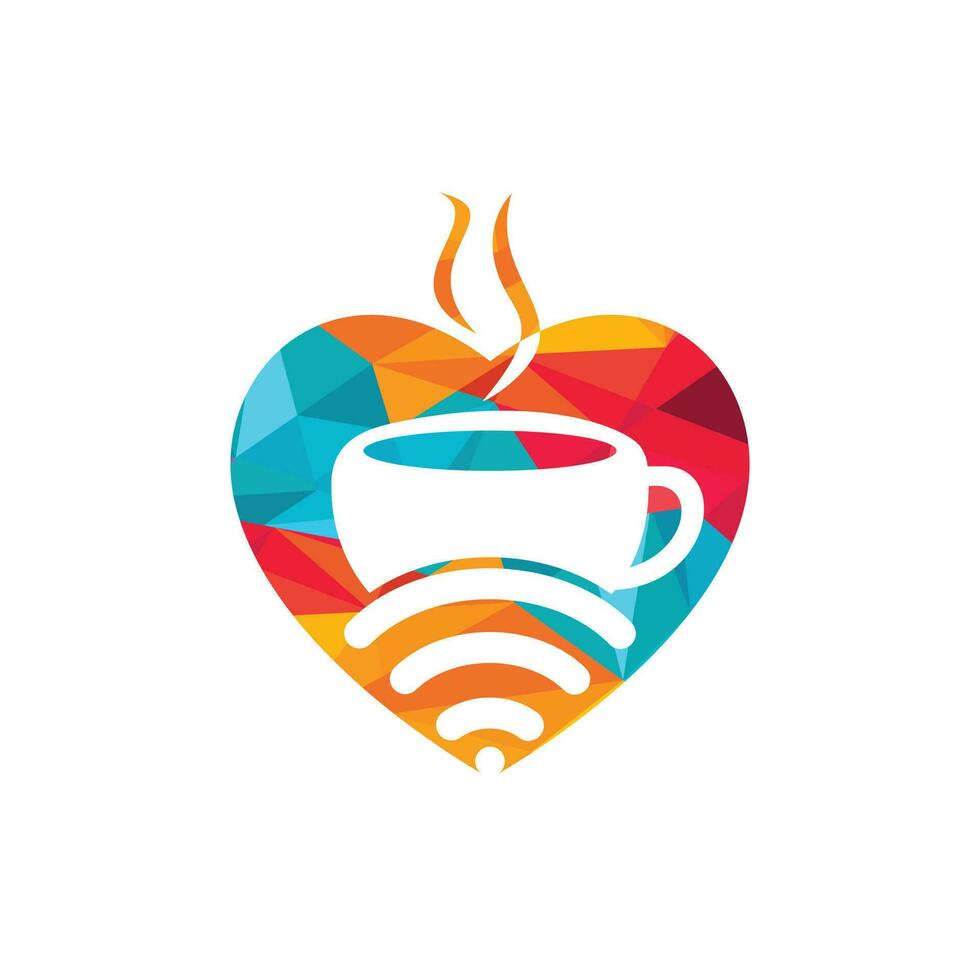 Coffee cup with WiFi and heart vector icon logo. Creative logo design template for cafe or restaurant.