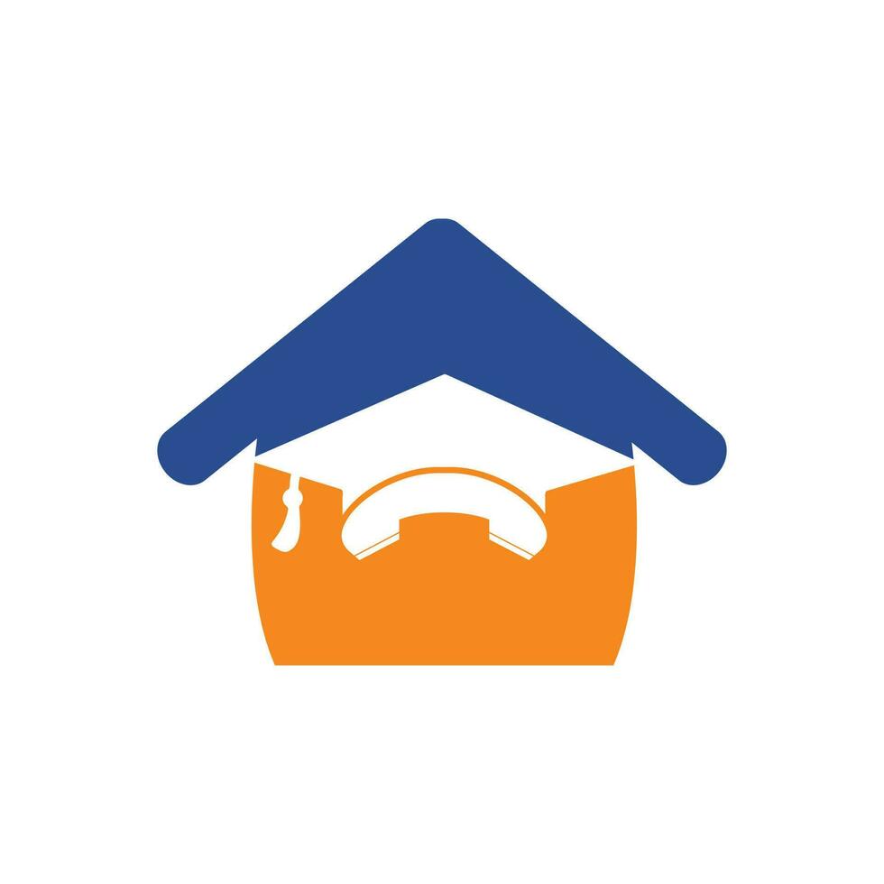 plantilla de diseño de logotipo de vector de llamada de educación. gorra de graduación y auricular con el logo del icono de la casa.