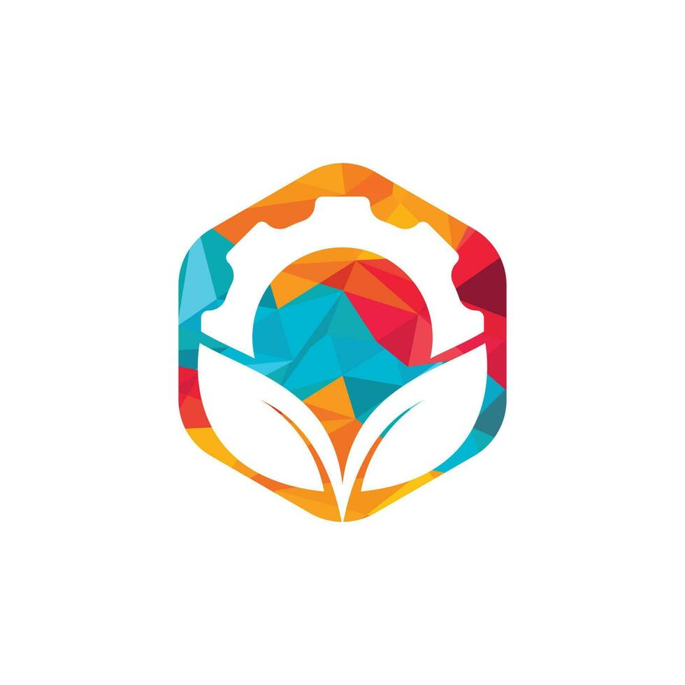Gear leaf vector logo design. Abstract concept for ecology theme, green eco energy, technology and industry.