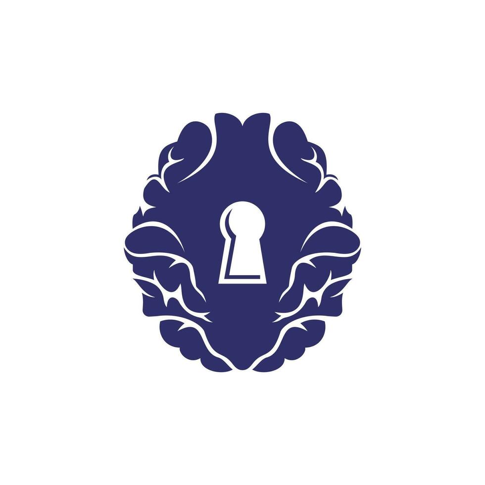 Brain lock vector logo design. Brain logo lock key neuron security network.