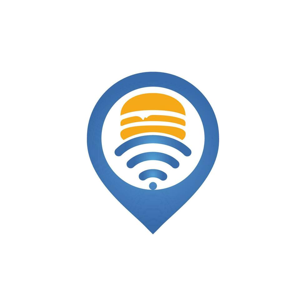 Online food logo design concept. Hamburger and WiFi signal with GPS symbol or icon. vector