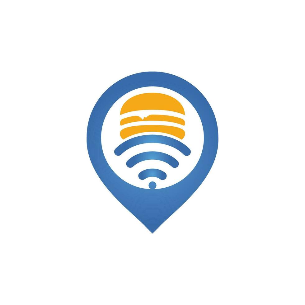 Online food logo design concept. Hamburger and WiFi signal with GPS symbol or icon. vector