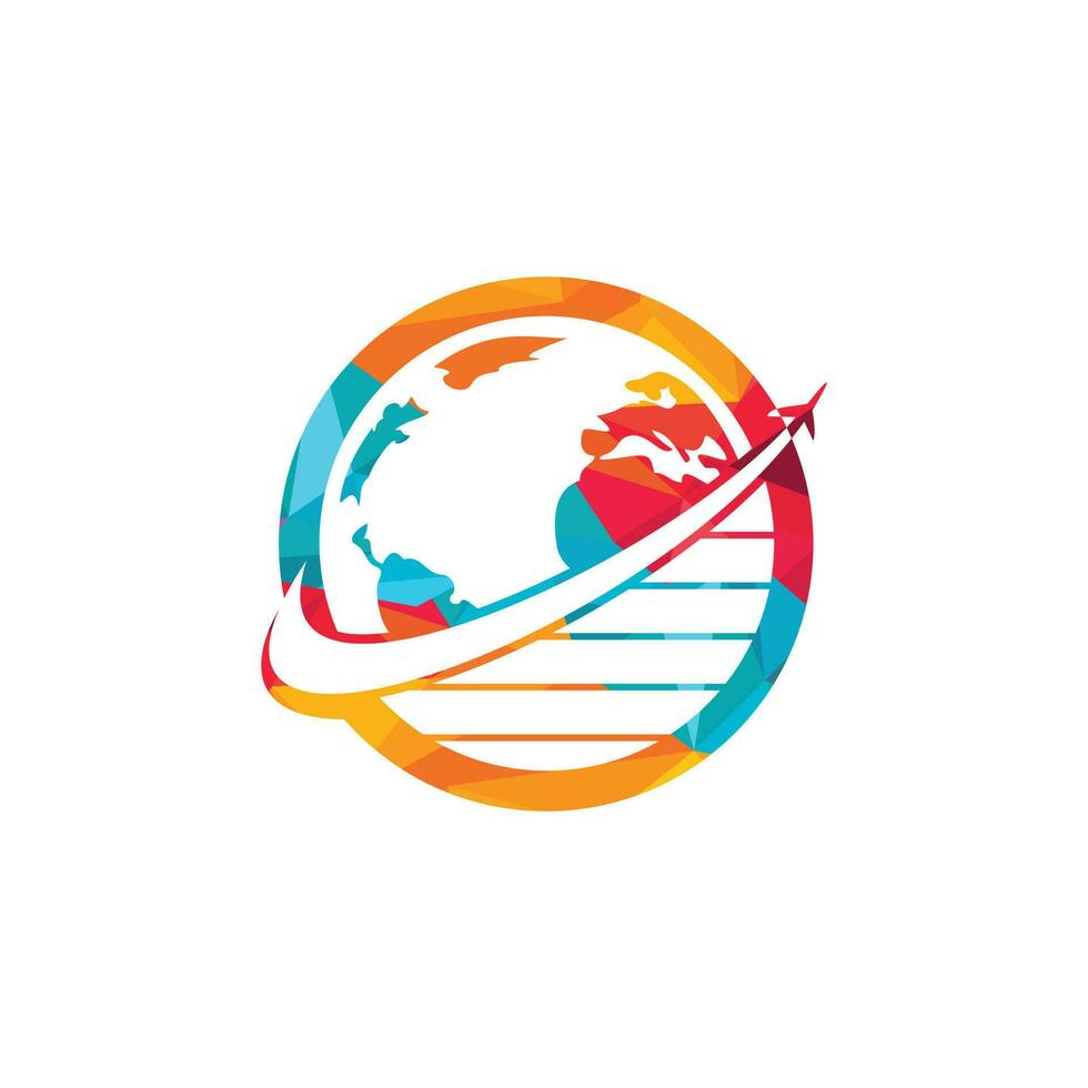 plantilla de diseño de logotipo de vector de mundo de viajes. avión y símbolo o icono mundial.