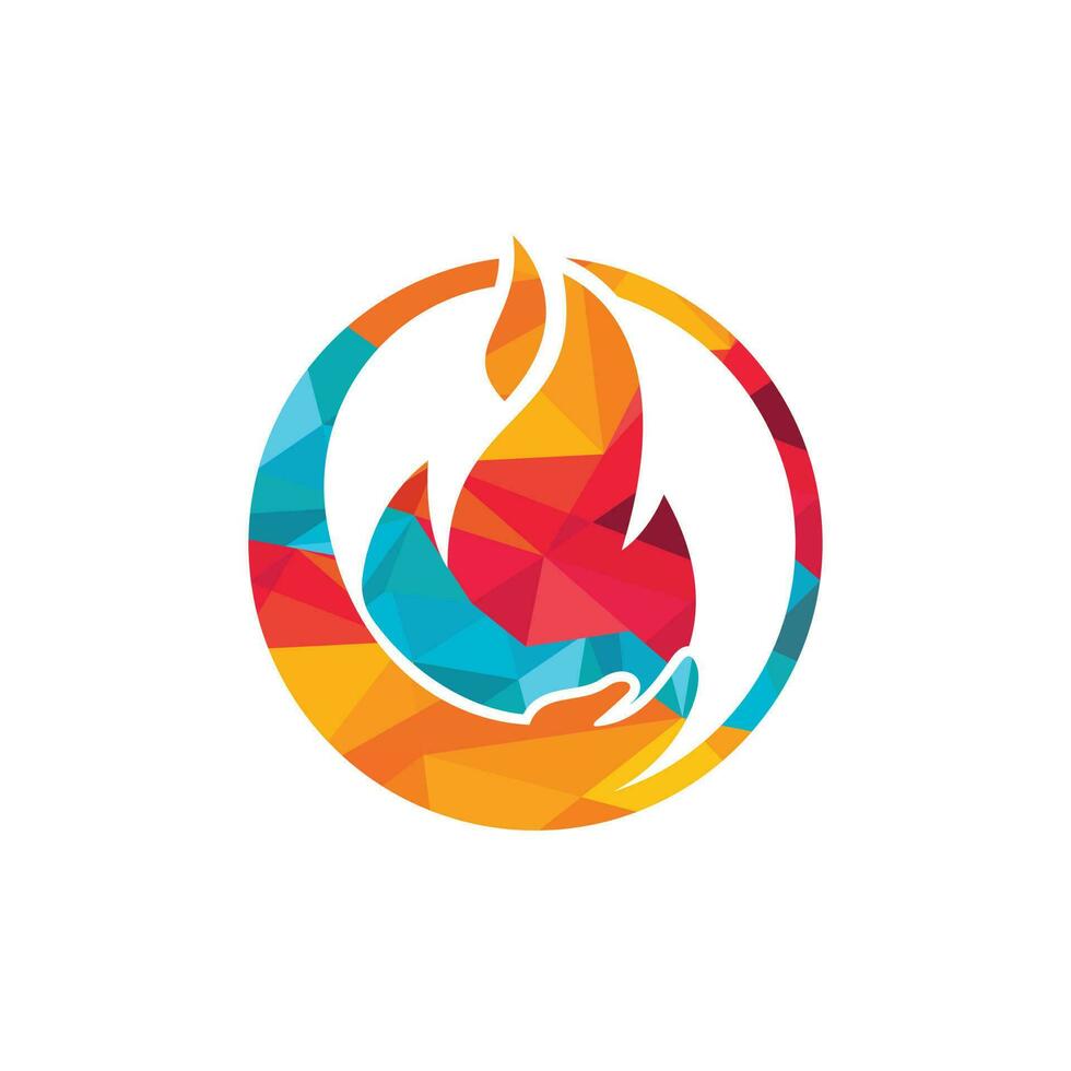 concepto de diseño de logotipo de vector de cuidado de incendios. diseño de logotipo de icono de mano y fuego.