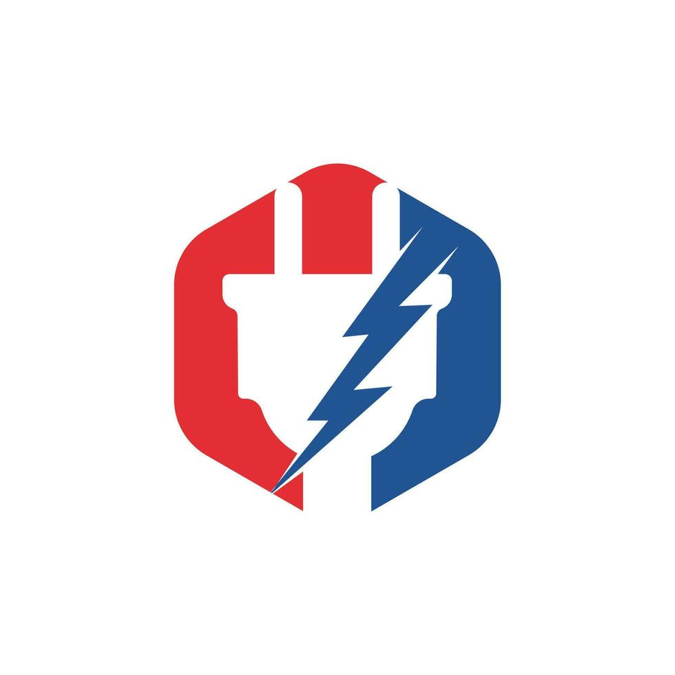 Electrical plug and thunderbolt vector logo design. Power energy symbol.