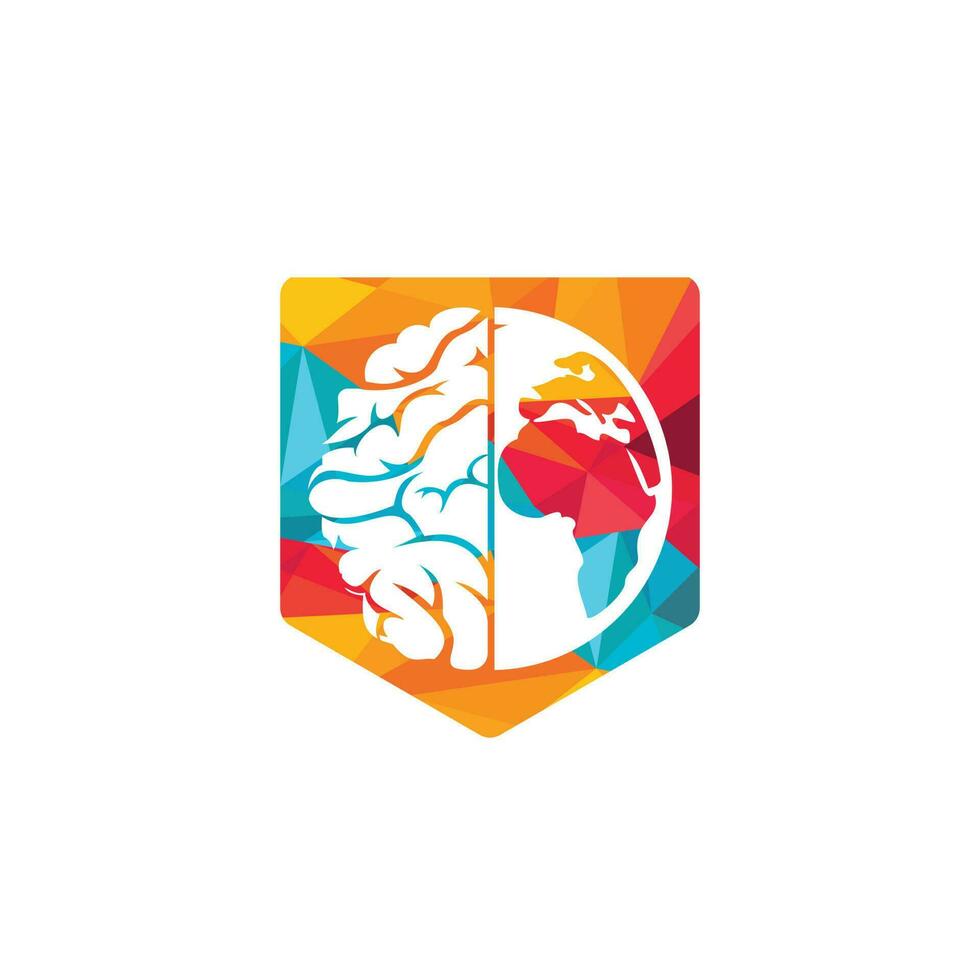 World brain vector logo template. Smart world logo symbol design.