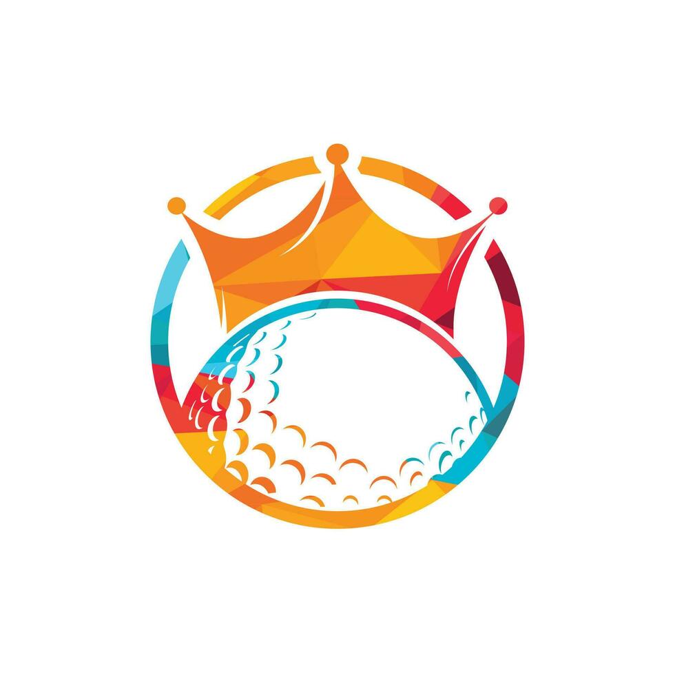 diseño del logotipo del vector de golf rey. pelota de golf con icono de vector de corona.