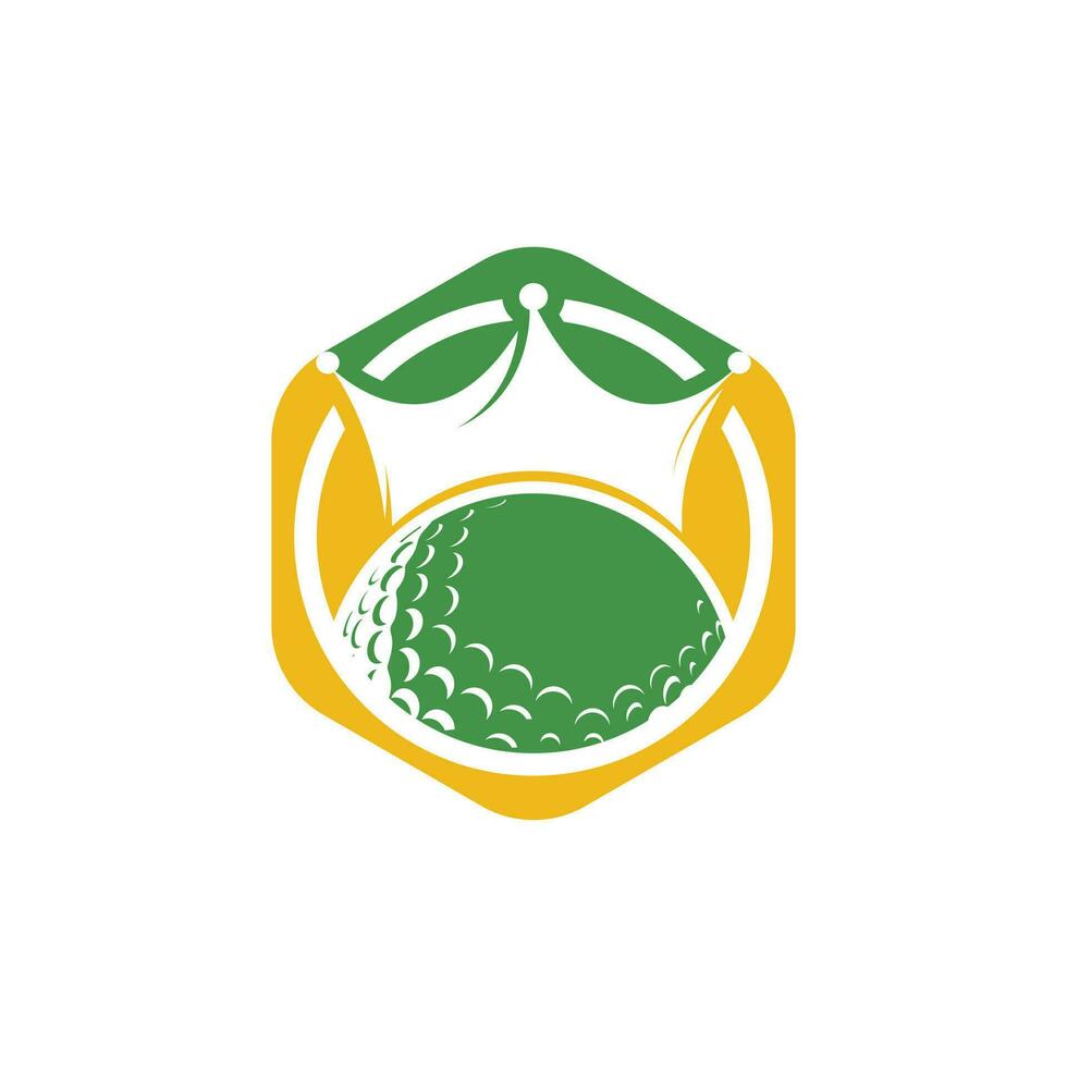 diseño del logotipo del vector de golf rey. pelota de golf con icono de vector de corona.