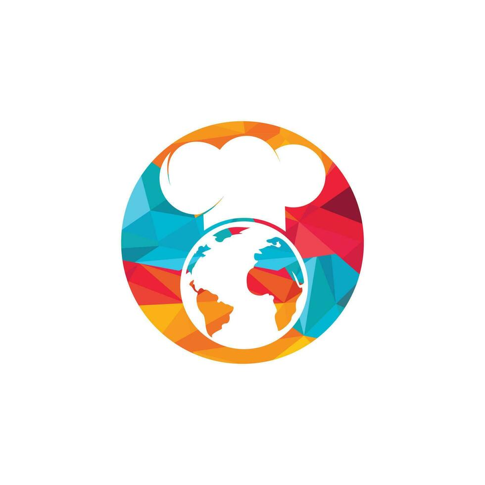 diseño de logotipo de vector de chef global. plantilla de diseño de logotipo de vector de planeta de cocina.