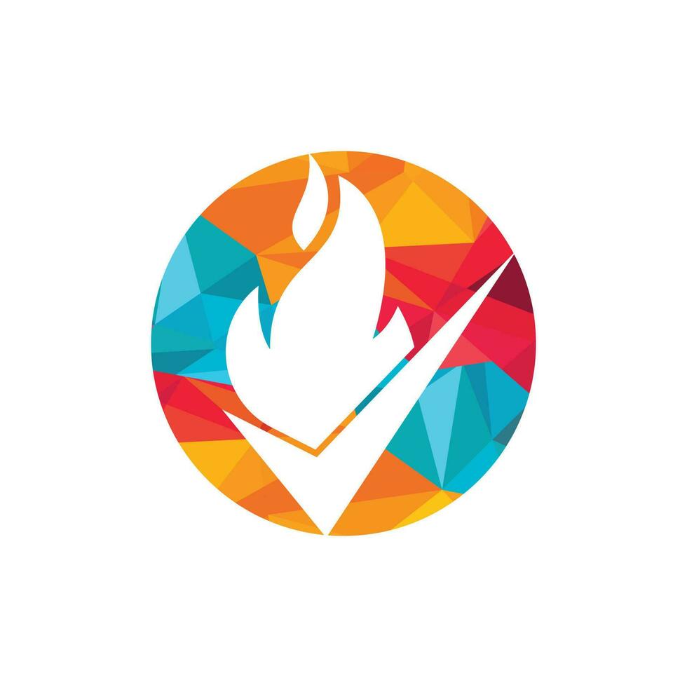 Fire check vector logo design template. Fire and checkmark icon design.