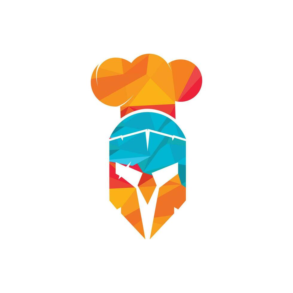 plantilla de diseño de logotipo de vector de chef espartano. logotipo mínimo de chef guerrero con ilustración de vector de sombrero de chef.