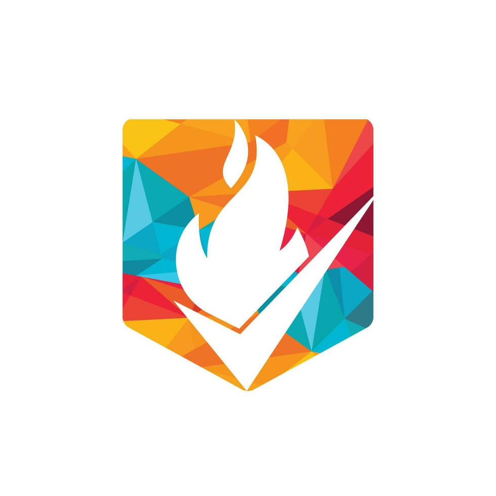 Fire check vector logo design template. Fire and checkmark icon design.