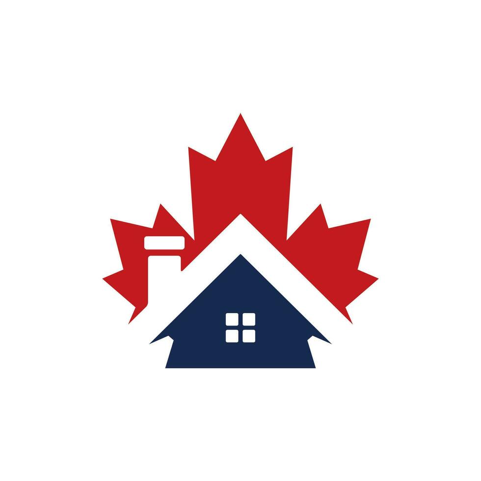 Maple leaf real estate vector logo. Maple leaf home icon.