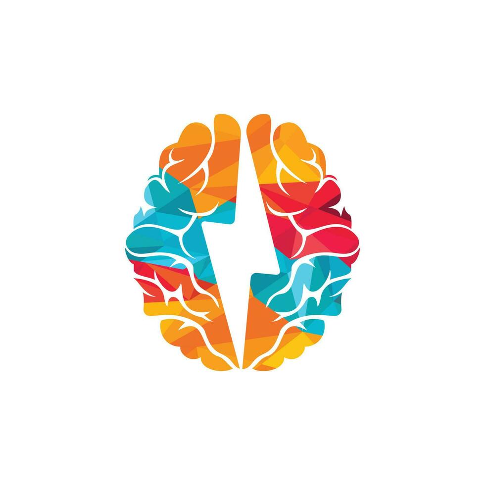 Thunder brain vector logo design. Brain power with electric logo design template.