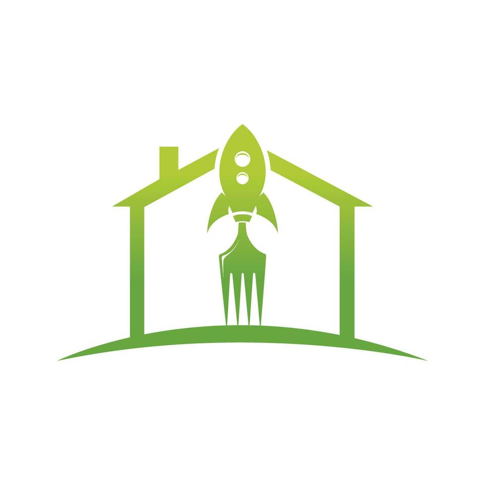 Rocket food with home icon logo design illustration. Fast food delivery logo template. vector