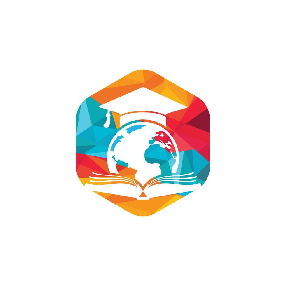 diseño del logotipo del vector de educación mundial. globo con tapa de gradación y diseño de icono de libro.