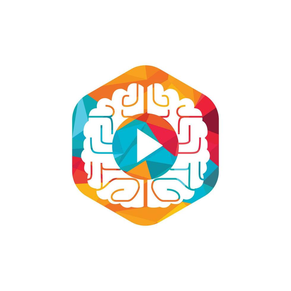 Brain media player vector logo design. Mind play logo template design.