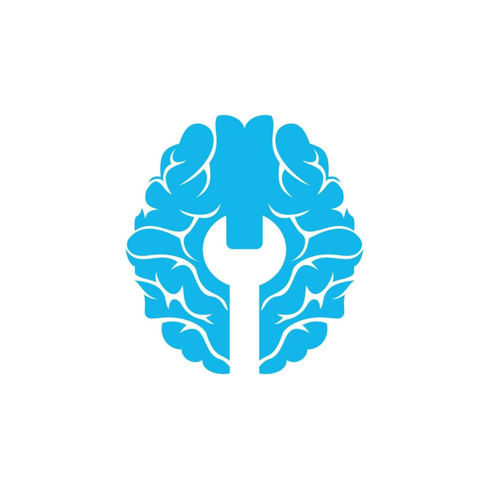 Brain repair vector logo design. Brain and wrench icon logo design.