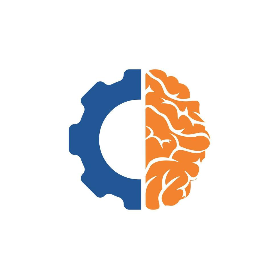 Brain and gear cog logo design. Education and mechanic symbol or icon. Unique science and industrial logotype design template. vector