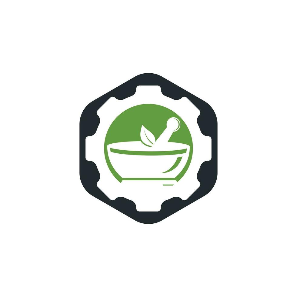Gear pharmacy vector logo design. Mechanic health logo concept.
