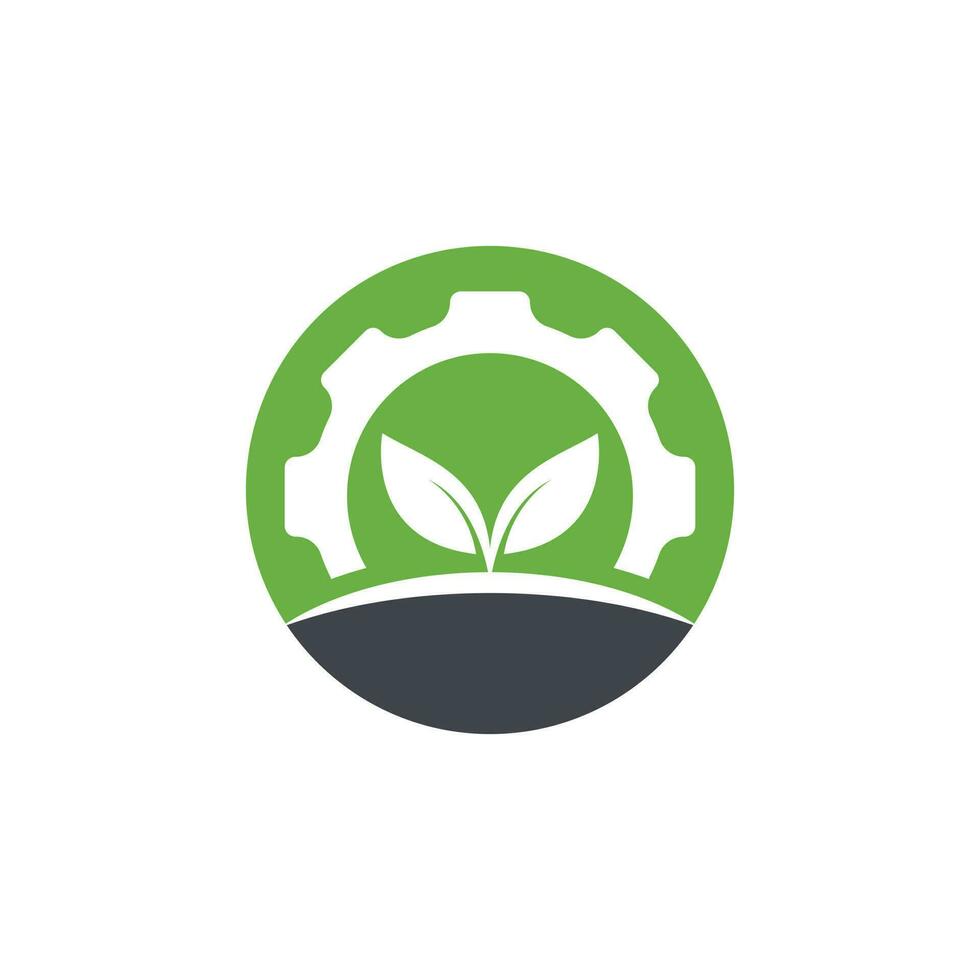 Gear leaf vector logo design. Abstract concept for ecology theme, green eco energy, technology and industry.