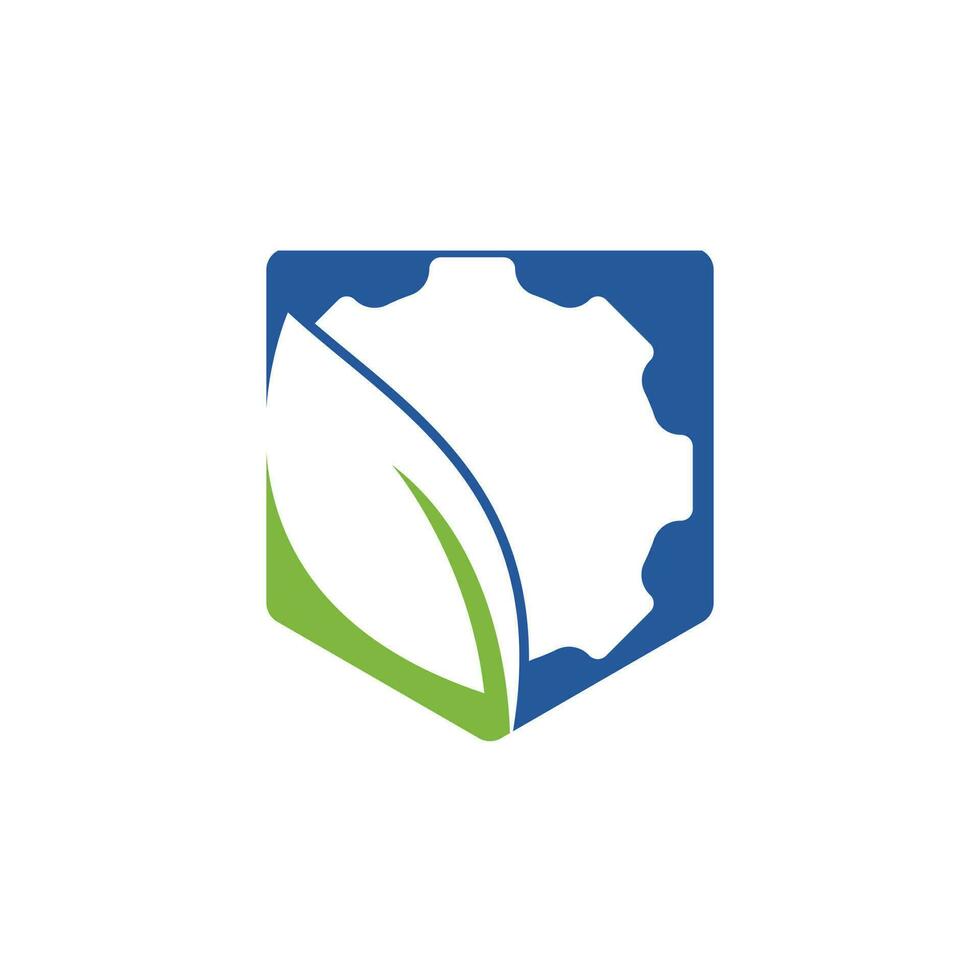 Gear leaf vector logo design. Abstract concept for ecology theme, green eco energy, technology and industry.