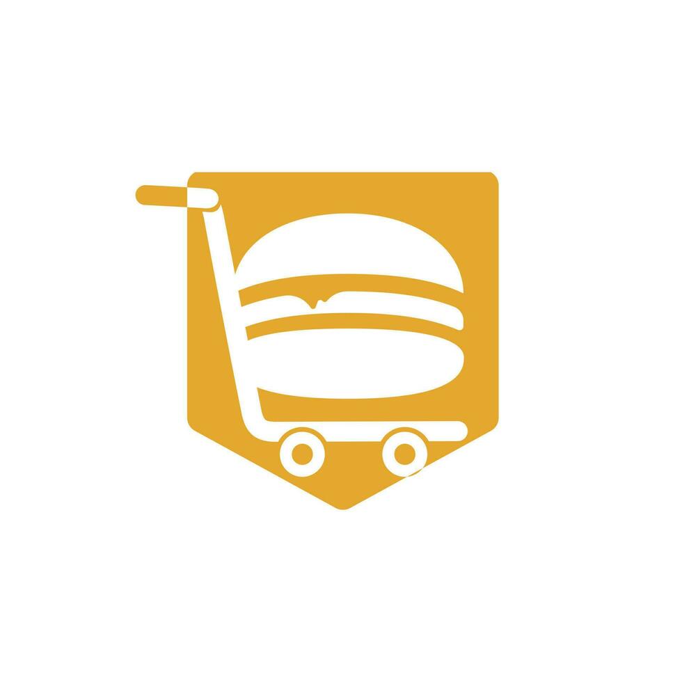 Burger and grocery trolley logo design. Burger and cart icon design. vector