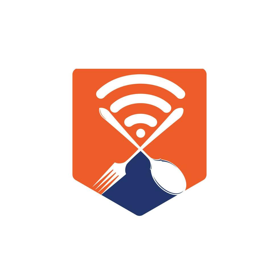 diseño de logotipo de pedido de comida en línea de señal de comida. Pida comida en Internet, entrega de comidas en cafeterías de restaurantes en línea. vector