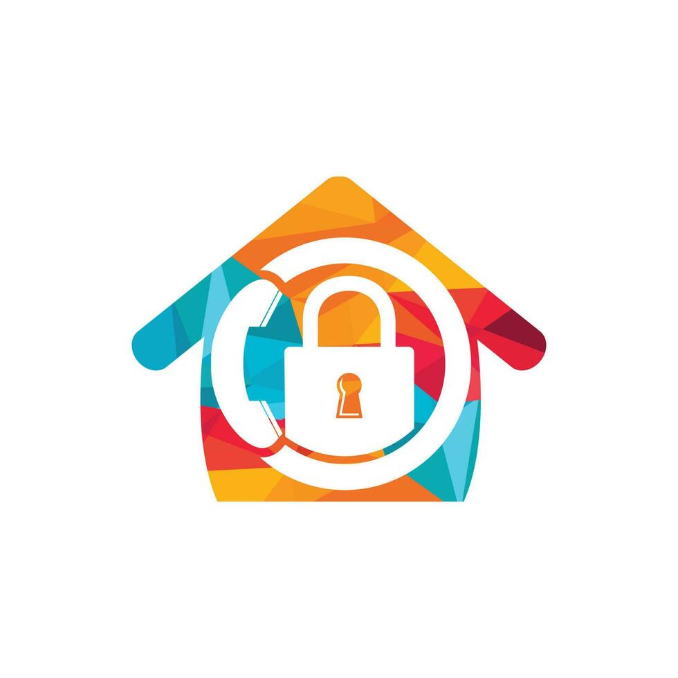 Secure Call Icon Logo Design. Handset with keyhole and home icon. vector