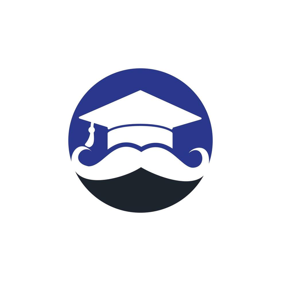 Strong education logo design template. Hat graduation with mustache icon design. vector