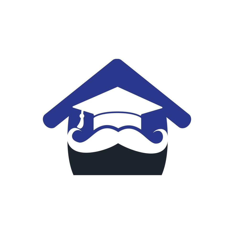 plantilla de diseño de logotipo de educación sólida. graduación de sombrero con bigote y diseño de icono de inicio. vector