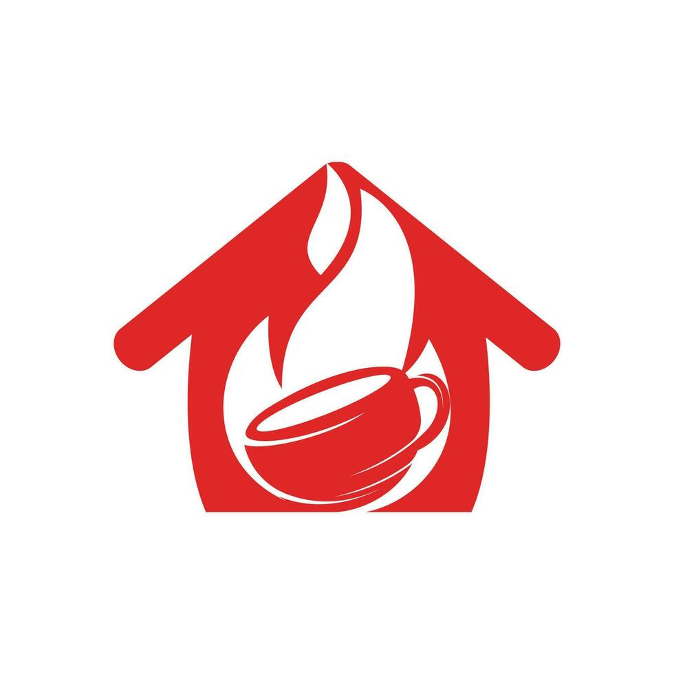 diseño de logotipo de café tostado caliente con llama de fuego. logotipo de cafetería caliente con taza de taza y llama de fuego con diseño de icono de inicio. vector